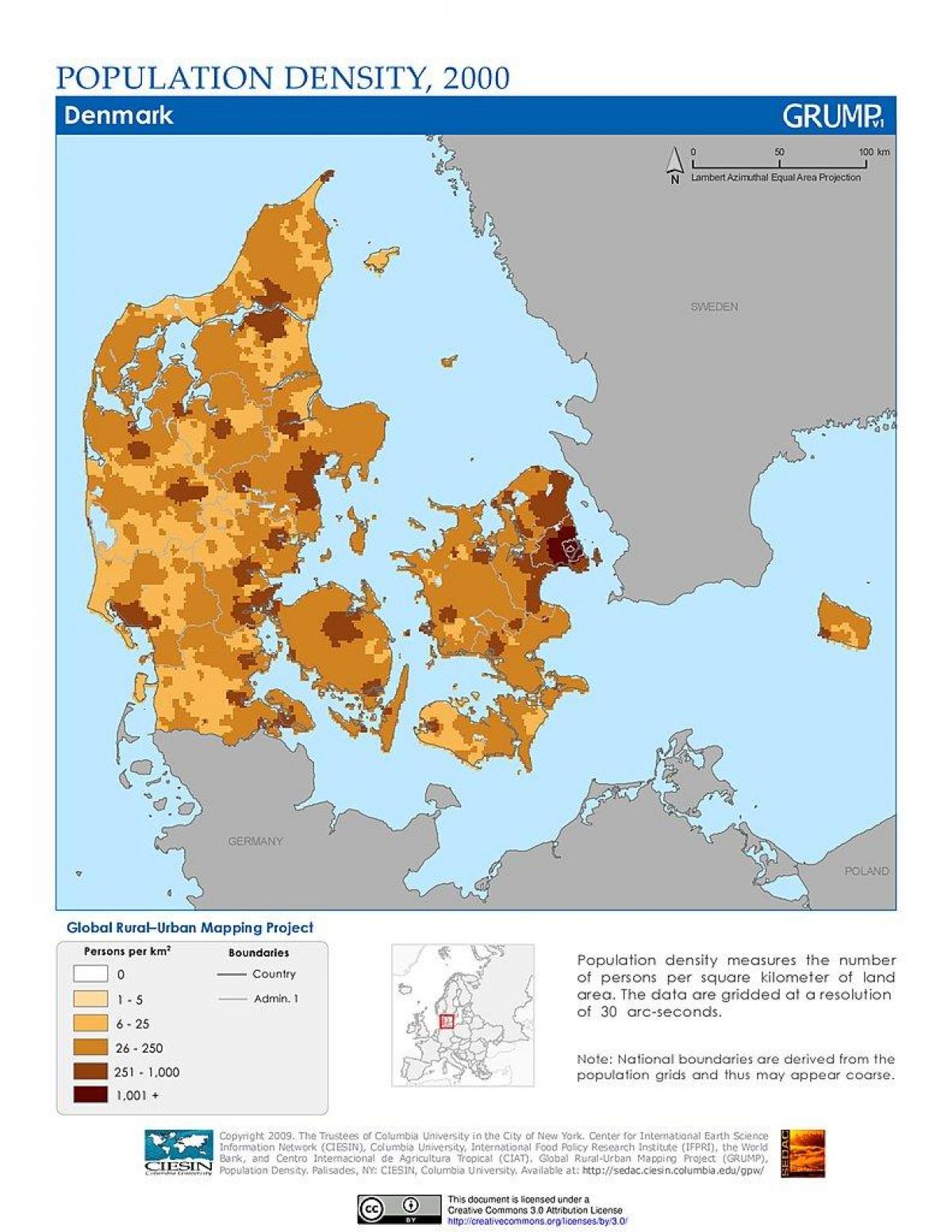 dánia népsűrűség térkép