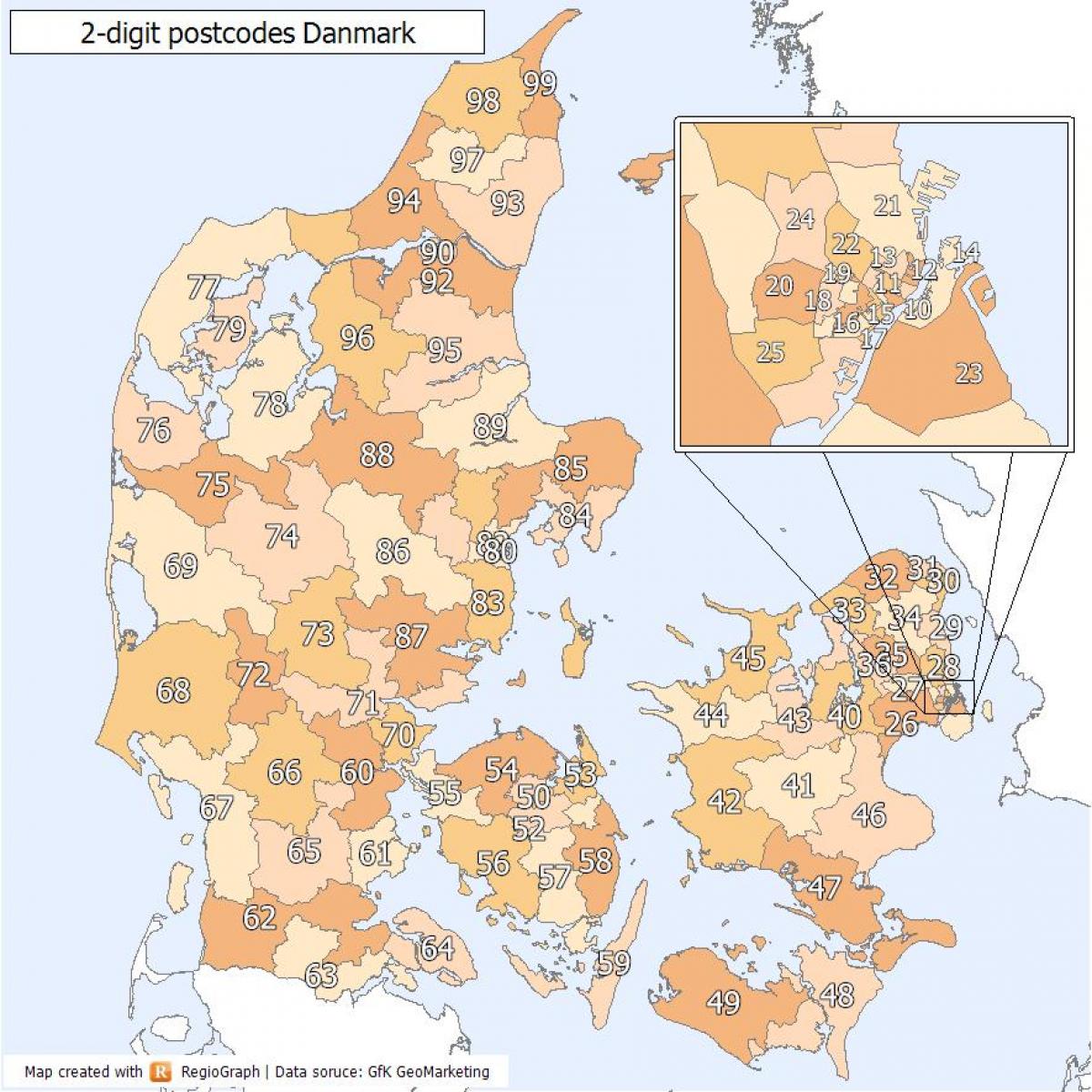 dánia irányítószám térkép